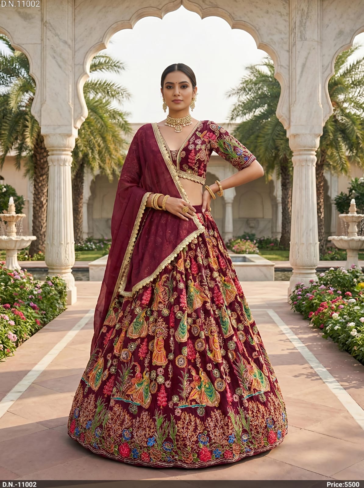 Wine Velvet Lehenga