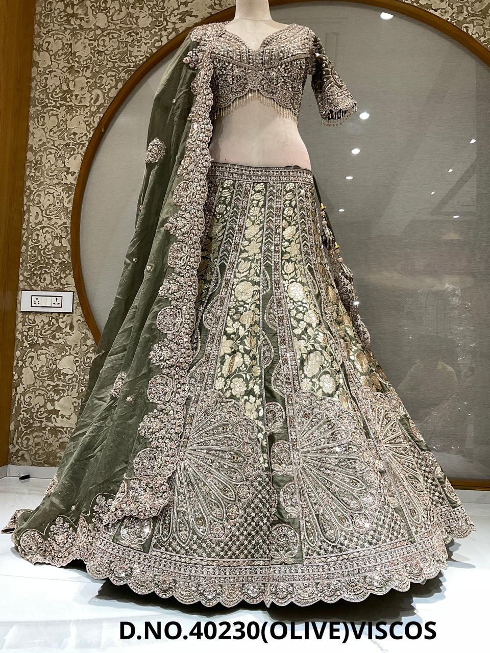 Olive Viscose Luxury Lehenga